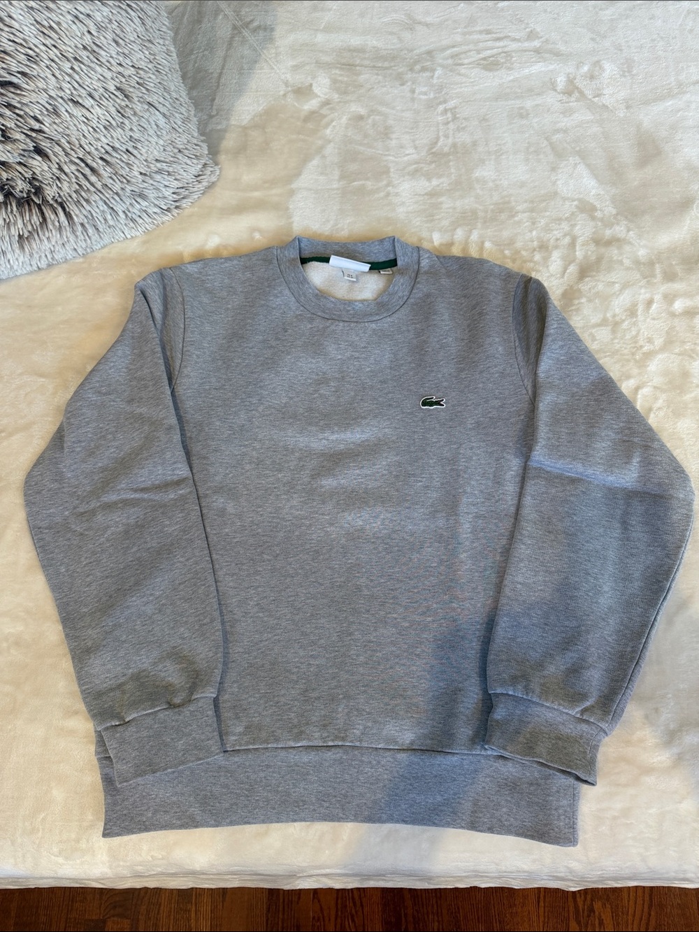 Lacoste Gray Crewneck Sweatshirt with Green Croc Logo